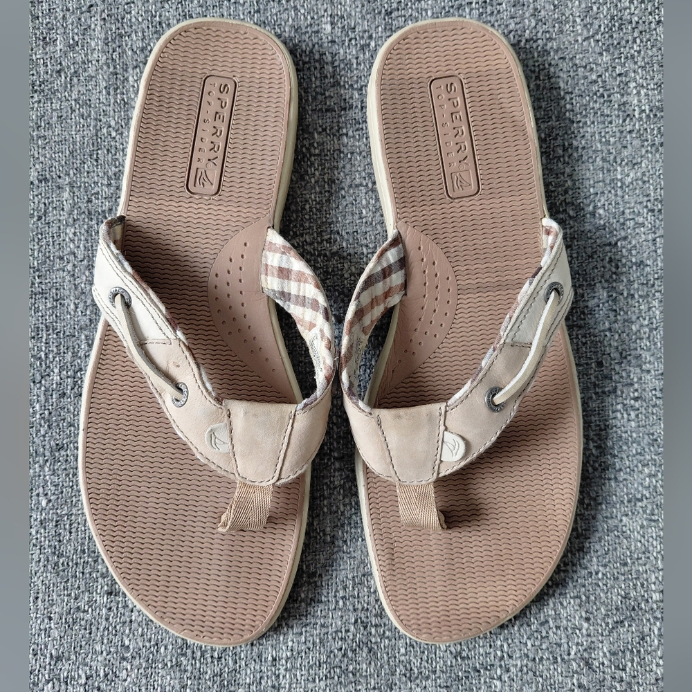 Sperry Womens Leather Tan Flip Flops Beach Summer Size 10m